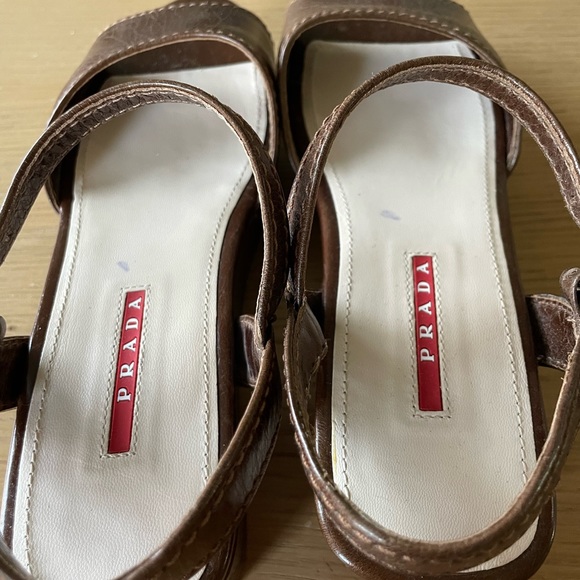 PRADA BROWN WEDGE SANDALS SIZE 37 - Picture 14 of 16